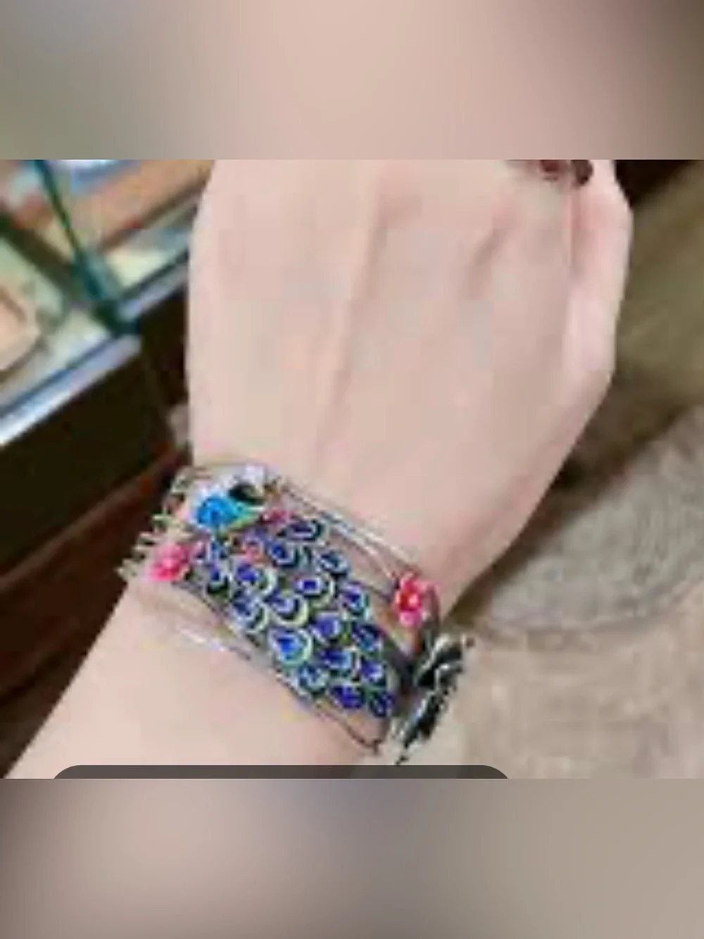 Sterling Silver Peacock Bangle Bracelet Cuff
